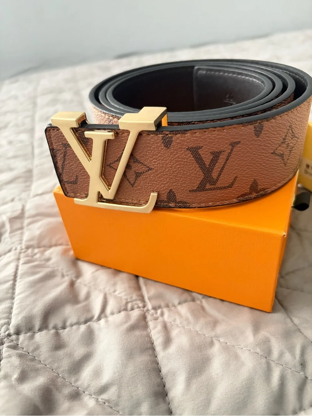 Louis Vuitton Brown Monogram Canvas Belt with Gold LV Buckle